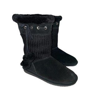 Bearpaw Black Knitted‎ Suede Pom Boots Winter size 9